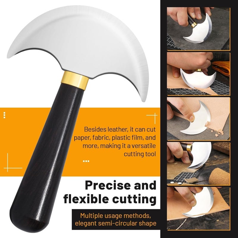 CBHGFEA Leather Round Head Knife with Ebony Wooden Handle, Leather Working Tool, Sharp Cutting Tool, Round Cutting Edge for Cutting, Skiving, Crafting & Artistic Project (S) - Image 2